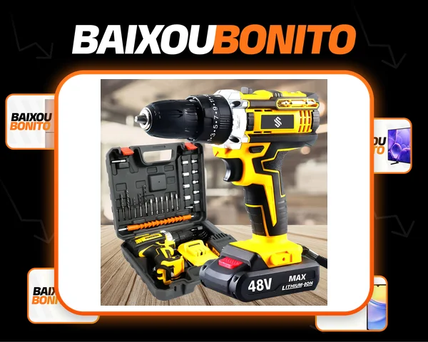 Parafusadeira Furadeira C/ 2 Baterias Maleta Kit Completo Led Eixo Flexível Vários Níveis Torque