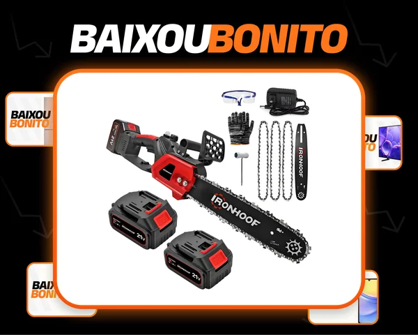 Motosserras Sem Fio Portatil 12 Polegadas Com Duas Baterias Preto/vermelho