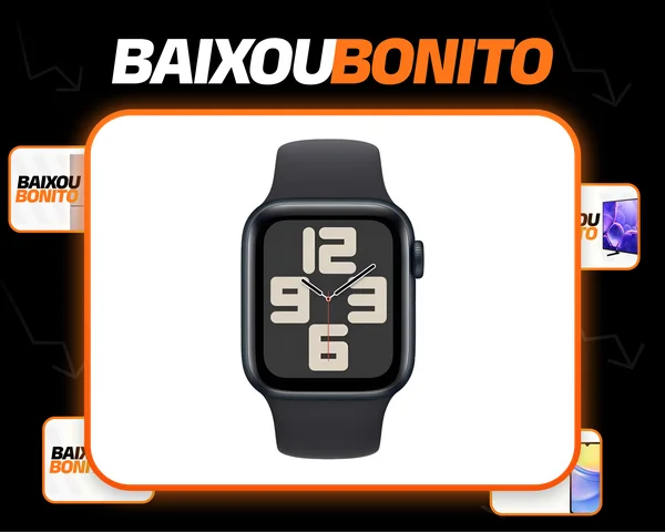 Apple Watch SE GPS • Caixa meia-noite de alumínio – 44 mm • Pulseira esportiva meia-noite – M/G - Distribuidor Autorizado