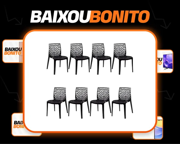 Kit 8 Cadeiras Gruvyer Decorativa Jantar Moderna Empilhável Estrutura Da Cadeira Preto Assento Preto