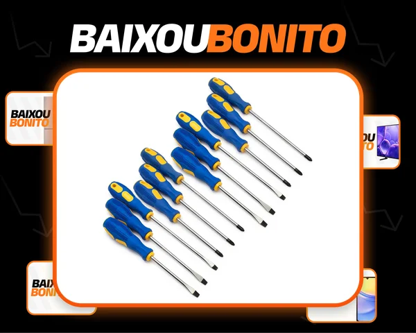 Kit 12 Chaves De Fenda E Philips Imantadas Cabo Emborrachado