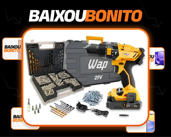 Parafusadeira Furadeira Impacto K21 Wap e Kit 300 Peças Cor Amarelo