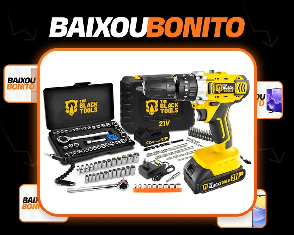 Furadeira Parafusadeira De Impacto 2 Baterias 21v 3/8 Tb-21pkx Com Jogo De Soquetes 40 Peças The Black Tools