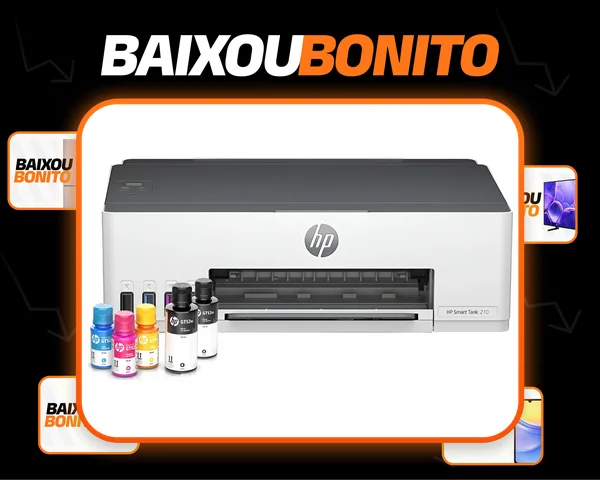 Impressora HP Smart Tank 210 Colorida 1 USB 2.0 de alta velocidade (dispositivo); 1 porta Wi-Fi 802.11b/g/n; 1 Wi-Fi Direct - 100 a 240 VCA