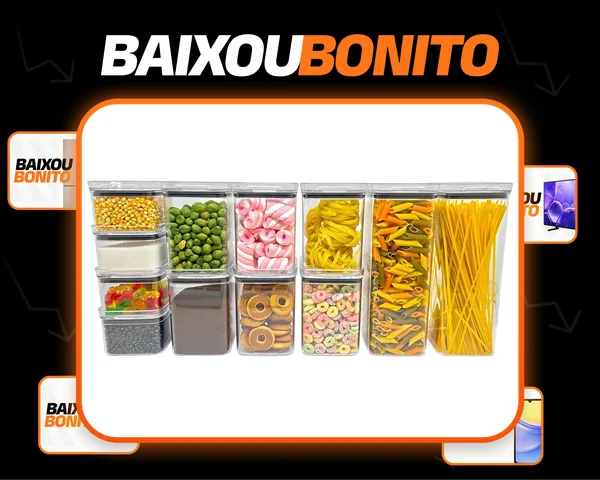 Kit Potes Porta Mantimento Hermético Quadrado Cozinha 12 Uni