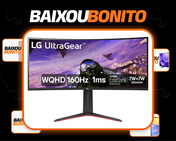 Monitor GamerLG UltragearCurvo –Tela VAde 34”, 2K WQHD 3440 x 1440, UltraWide™ (formato 21:9), 160Hz, 1ms (MBR), AMD FreeSyncPremium –34GP63A-B