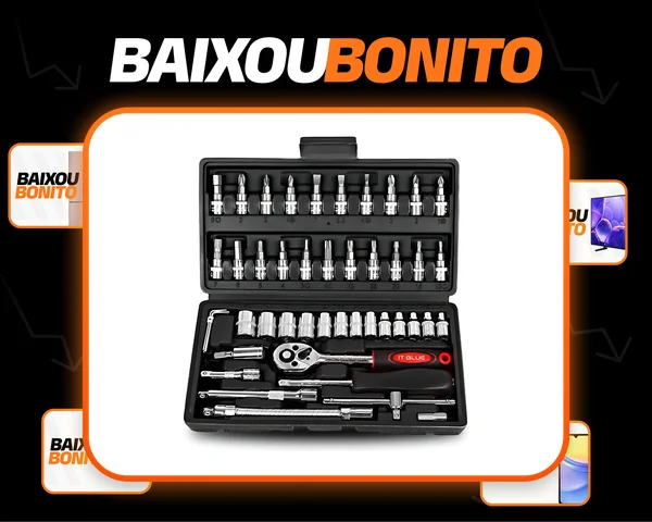 Kit Ferramentas Conjunto Chave Catraca Profissional 46 Pecas Cor Prateado