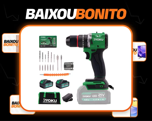 Furadeira Parafusadeira Brushless Ryoku 2 Baterias 21v 13mm