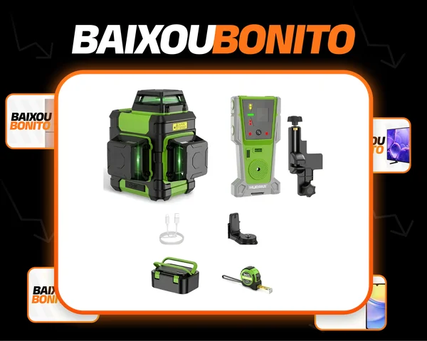 Nível A Laser Verde 12 Linhas + Receptor Maleta Huepar