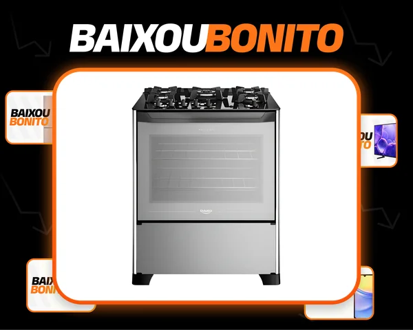 Fogão 5 Bocas Dako Magister Style com Mesa de Vidro e Tripla Chama Frente em Vidro Espelhado Bivolt