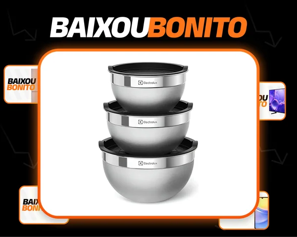 Conjunto Electrolux com 3 Bowls Tigelas Inox com Tampa Plástica Utensílios Domésticos de Cozinha