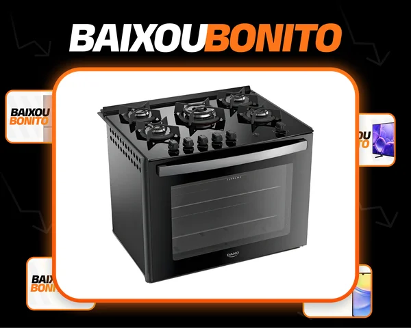 Fogão 5 Bocas de Embutir Dako Supreme com Mesa de Vidro e Tripla Chama Preto Bivolt