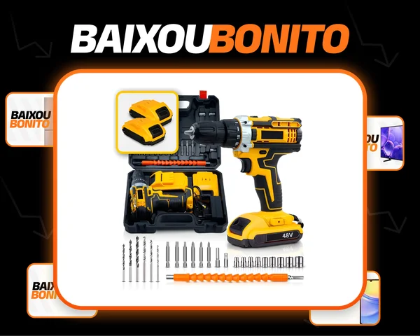 Parafusadeira Furadeira Impacto Sem Fio 48v 2 Bateria Bivolt Amarelo 127/220v 50 Hz/ 60 Hz