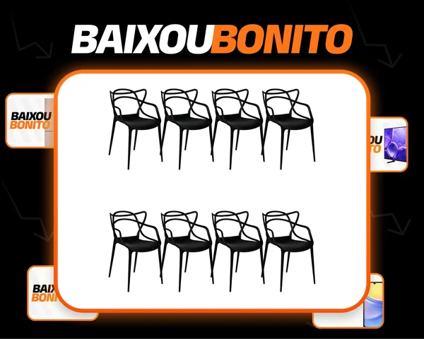 Kit 8 Cadeiras Allegra Sala Cozinha Jantar Design Masters Estrutura Da Cadeira Preto Assento Preto Desenho Do Tecido Liso