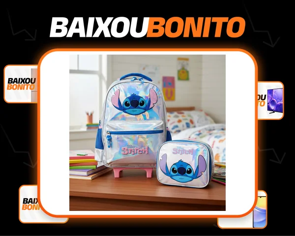 Kit Mochila Escolar De Rodinhas + Lancheira Stitch Luxcel