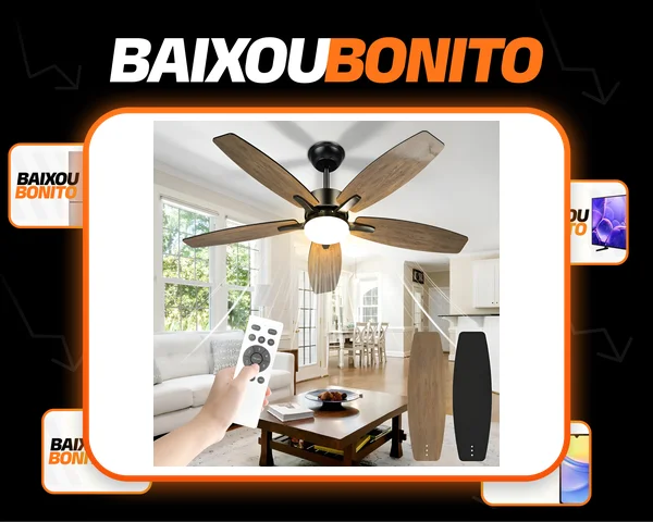 Ventilador de Teto Economizador de Energia 106,7 Cm, Ventilador de Teto com Luz LED e Controle Remoto, Ventilador de Teto Silencioso, Motor DC Reversível, 6 Velocidades,3CCT,Fácil Instalação