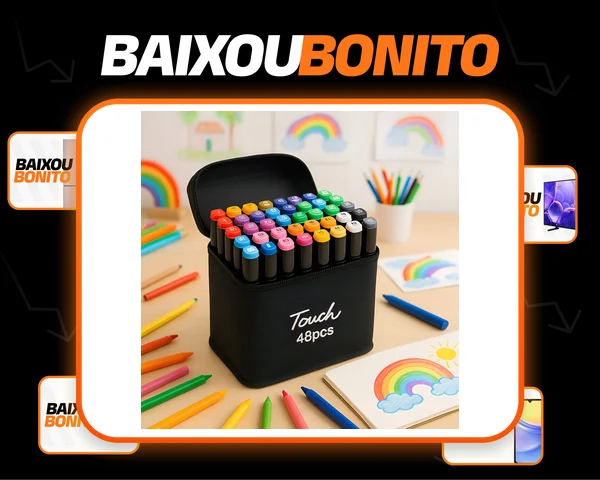 Conjunto Canetas Marcador Canetinhas Kit 48 Cores 96 Pontas 48 Cores