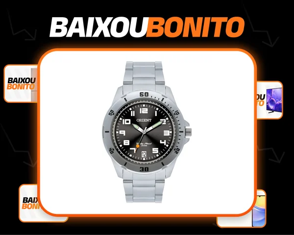 Relógio de pulso Orient MBSS1155A com correia de aço inoxidável cor prata - fundo preto
