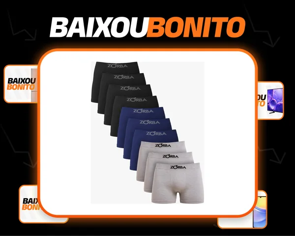 Kit Com 10 Cueca Boxer Algodão Sem Costura Confortável Zorba