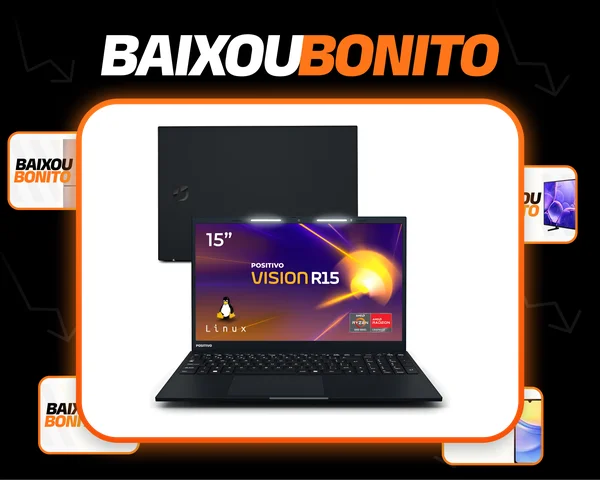 Notebook Positivo Vision R15 Lumina Bar, AMD Ryzen 5 8GB 256GB, Tela 15 polegadas Full HD Antirreflexo, Linux - Preto