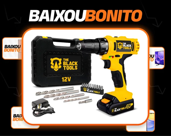 Furadeira Parafusadeira Sem Fio A Bateria Tb-12e 12v 3/8 10mm Com Maleta E Acessórios The Black Tools