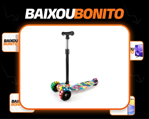 Patinete Infantil 3 Rodas Dobrável Com Led Conect Brinq BV0011 Brinquedo para Crianças Estável, Seguro E Divertido Colorido