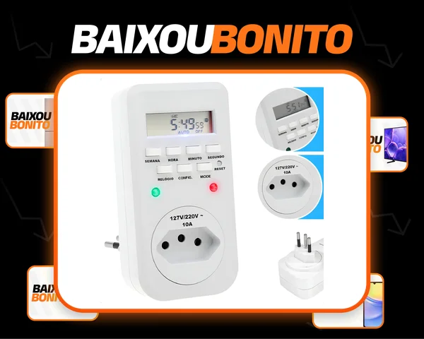 Timer Temporizador De Tomada Digital Programável Lcd Bivolt Com 18 Programações Inteligentes Economia De Energia Automação Para Piscina Bomba Hortas Jardins