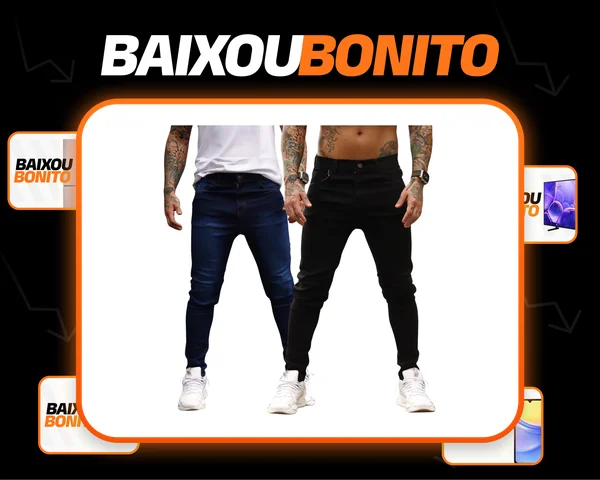 Kit 2 Calça Jeans Masculina Preta Azul Direto Fabrica Slim