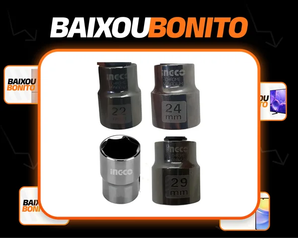 Kit Soquete Sextavado 1/2pol Ingco 22mm + 24mm + 27mm + 29mm