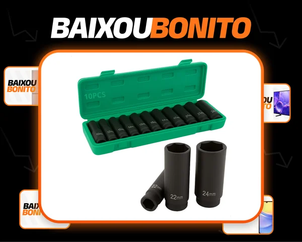 Soquete De Impacto Longo Sextavado 1/2 Pol 8 Ao 24mm 10pcs Preto