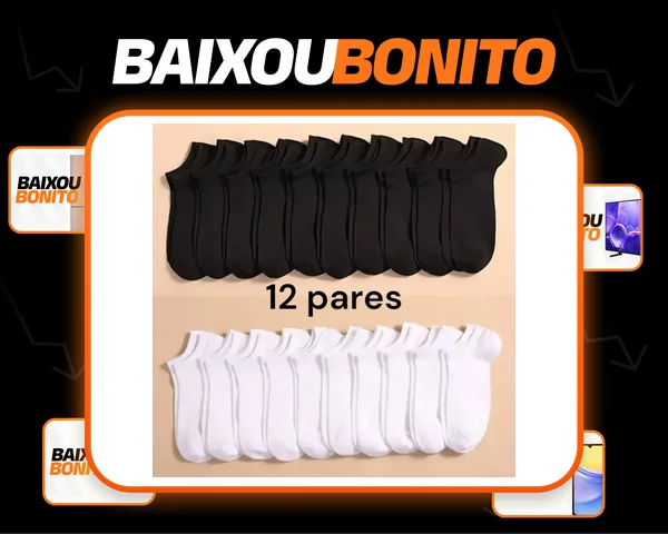 Kit 12 Pares Meia Soquete Preta E Branca Do 38 Ao 46 Premium Branca Liso 38 Ao 46
