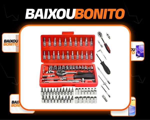 Combo Jogo Kit Ferramentas Profissional 46 Peças Chave Fenda Philips Soquete 1/4 Em Aço CRV Resistente Completo Para Manutenção Carro Moto Casa