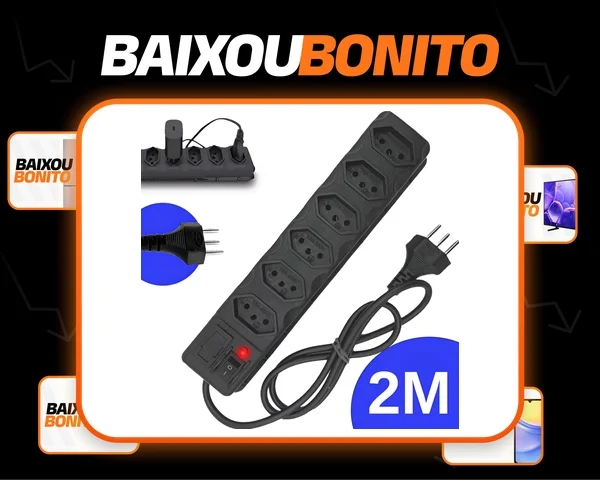 Régua Extensão Elétrica 6 Tomadas Filtro Linha 10a Cabo 2 Metros