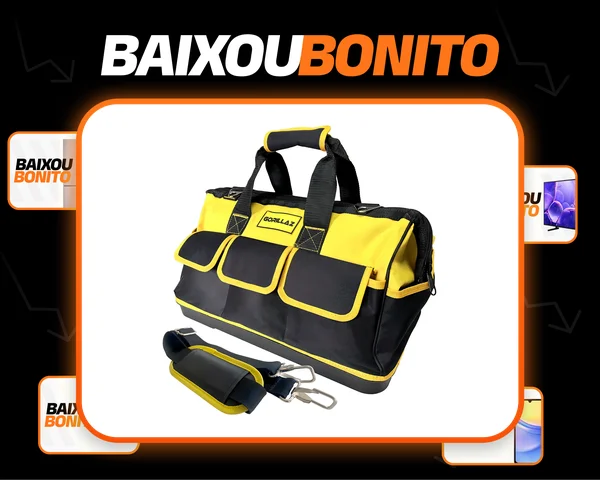 Bolsa Mala Ferramentas Fundo Borracha 16 Bolsos Eletricista Reforçada Grande Profissional Epm Tools Oxford 600D Cor Preto e Amarelo