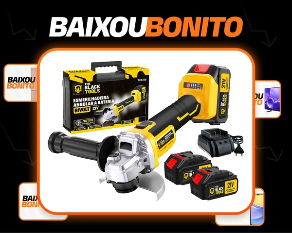 Esmerilhadeira Lixadeira Angular Sem Fio Com 2 Baterias 21v 4000mah 4.1/2 125mm Maleta Tca21bt The Black Tools