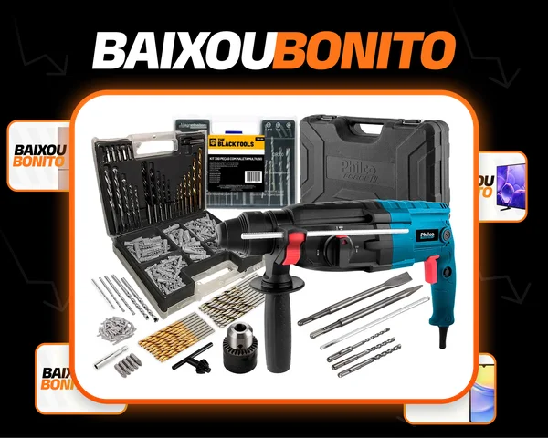 Martelete Combinado Sds Plus 900w Pmt01 Philco Com Acessorios E Kit Brocas Bits E Buchas 300 Peças