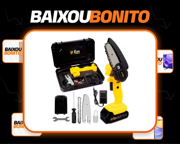 Motosserra Mini BTS-100 Bateria Recarregável 21v The Black Tools Cor Amarelo