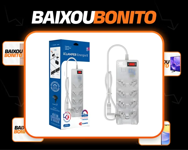 Filtro Linha Protetor 8 Tomadas Dps Transparente Lcf Clamper Transparente