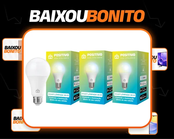Kit 3 Lâmpadas Smart Wi-Fi Positivo Casa Inteligente 9W Bivolt, Compatível com Alexa e Google Assistente, Controle por App e Voz, RGB