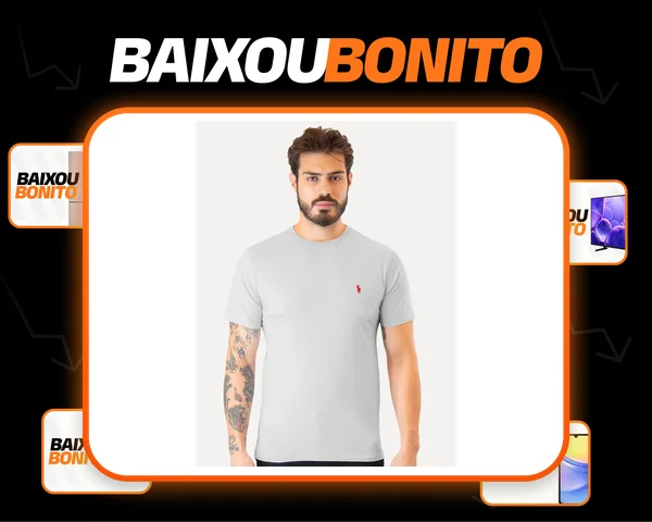 Camiseta Ralph Lauren Custom Slim Fit Red Icon Cinza