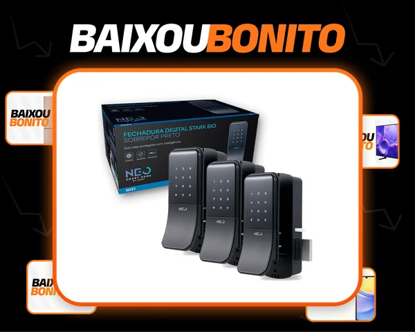 Kit 3 Fechadura Eletrônica Stark Digital Biometria Senha Wifi Sobrepor Preto minimalista Neo