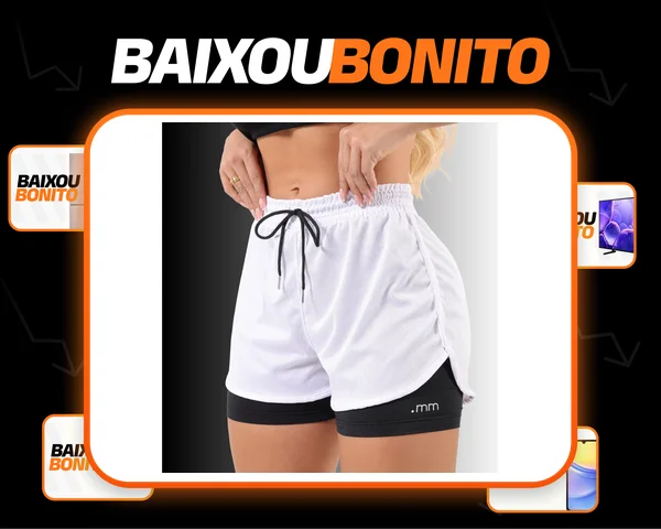 Short Duplo Compreensão Fitness Bermuda Academia Feminino