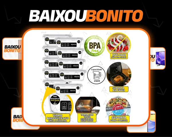 Kit 10 Potes Vidro 370ml Hermético Marmita Forno Refratário Marmita De Vidro Com Tampa Rishon