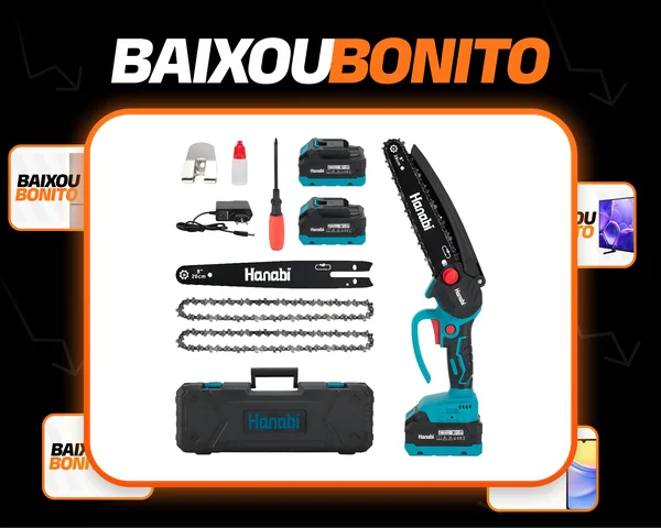 Motoserra Elétrica Portátil Brushless 8 Pol. 2 Baterias 21v