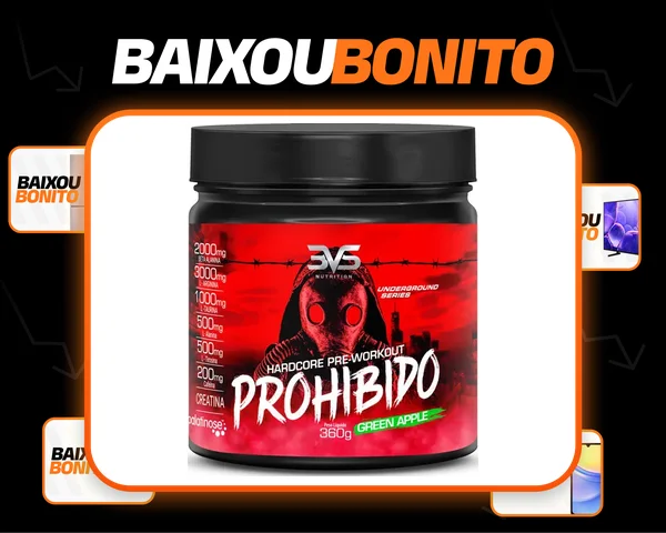 PROHIBIDO PRÉ TREINO 360g - Sabor Green Apple - A Combinação Perfeita de 8 Ingredientes que proporcionam energia do início ao fim do seu Treino
