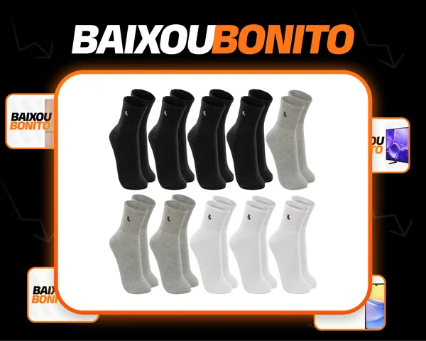 Kit 10 Pares Meia Lupo Original Masculina Cano Médio Algodão