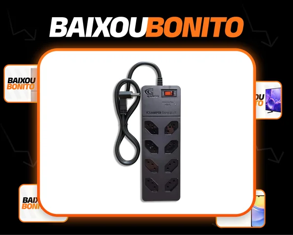 Filtro de Linha com Protetor de Surto DPS iCLAMPER Energia 8 Tomadas 3 Pinos 10 Amperes com Tecnologia LCF Anti Raio Cor Preto