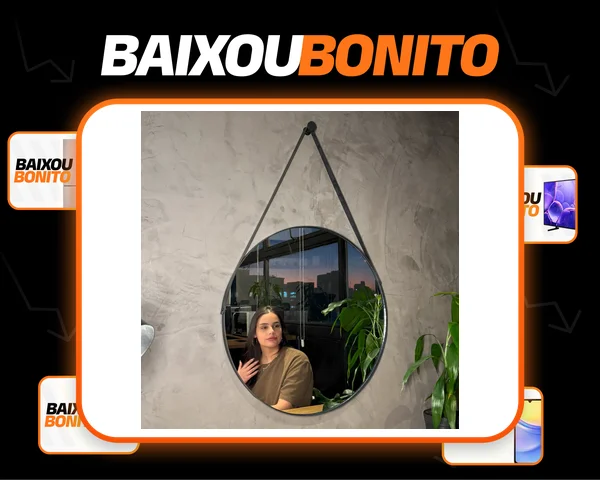 Espelho Redondo 50cm Adnet Decorativo Moldura Alça Couro