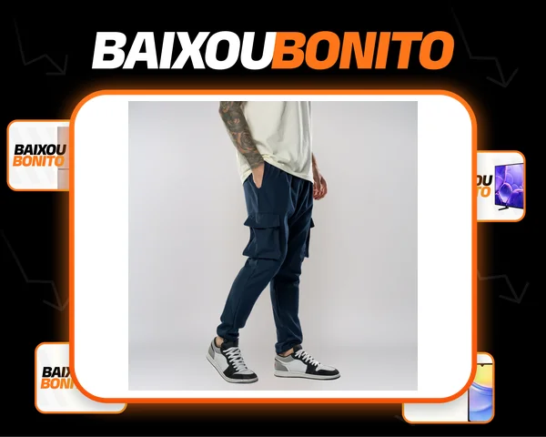 Calça Jogger Cargo Masculina Milimétrica Preta 4 Bolsos