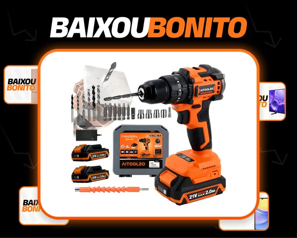 Parafusadeira Furadeira De Impacto Brushless Sem Fio Profissional 21v 2 Bateria 1450RPM 55nm AITOOLZO